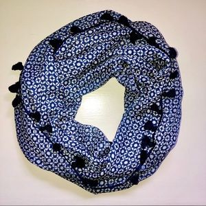 J Crew Silk Tassel Infinity Scarf, Navy